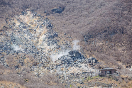 大涌谷的硫在富士火山地区 o 的热排气管。