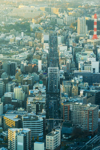 在日落横滨城市景观鸟瞰图