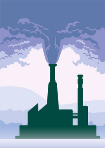 环境污染的海报。烟从工厂的烟囱。矢量图和副本空间