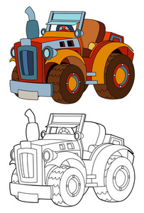 卡通农场拖拉机与着色页