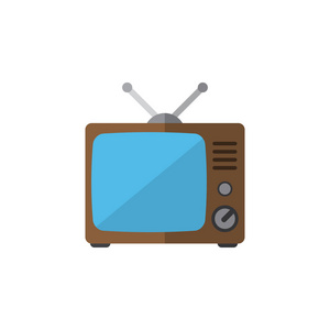 孤立的旧电视平面图标。电视向量元素可用于电视，电视，广播的设计概念