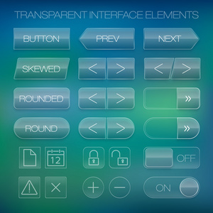 现代用户界面屏幕按钮模板为智能手机或 web 站点。透明模糊材料设计 Ui 图标