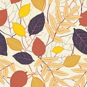 秋天的无缝模式用树枝和树叶。Eps 10