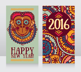 两个横幅的猴子快乐新的一年