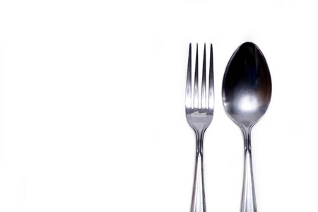 汤匙和叉子孤立的白色背景上图片