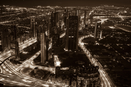 城市的灯光与迪拜市中心夜景