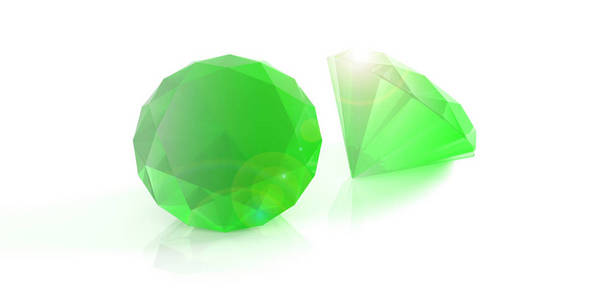 白色背景上的绿宝石。3d 图