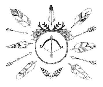 手绘有箭头和羽毛的部落集合