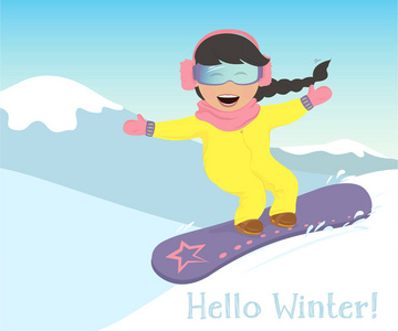 在山中滑雪的女孩