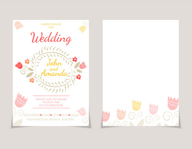 婚礼邀请卡模板与水彩的元素。Vect