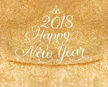 在金色亮片演播室背景，洒红节快乐新的一年 2018年字