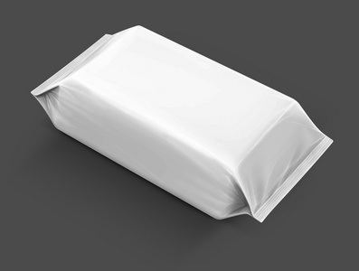 灰色的背景上孤立的空白包装纸湿巾袋