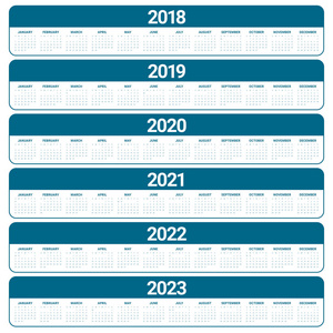 2018 2019年 2020年 2021年 2022年 2023 年日历矢量