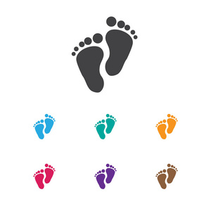 脚一步图标的婴儿符号的矢量插图。保费质量孤立的足迹元素在时尚平面样式