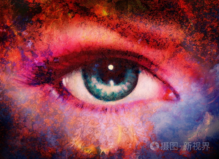 妇女的眼睛和抽象的背景下,计算机拼贴