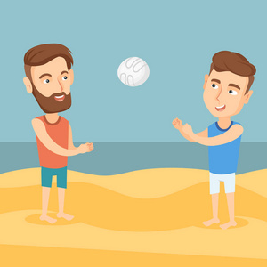 两名男子玩沙滩排球