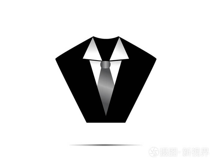 男士黑色西装领带白色背景上的矢量插图
