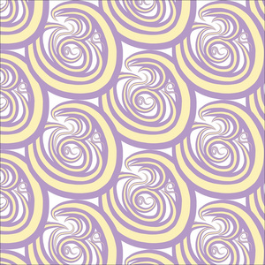 无缝的抽象肌理。紫色和黄色的圆圈，漩涡上白色，手绘图