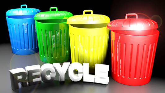 不同的颜色，不同的材料回收的垃圾罐