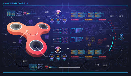 平视显示器的信息图表元素与手微调框。未来的用户界面。抽象的虚拟图形