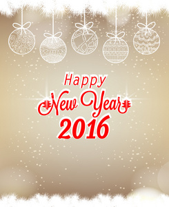 快乐新的一年到 2016 年，与圣诞球。邀请卡