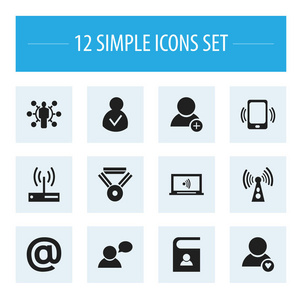 12 可编辑互联网图标集。包括符号技能 邮件标志 监视器等。可用于 Web 移动 Ui 和数据图表设计