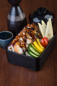 日本料理。鳗鱼或鳗鱼的背景