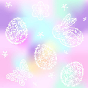 无缝模式为复活节快乐花边的鸡蛋，蝴蝶