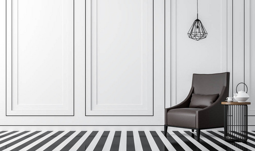 黑与白现代复古客厅 3d 渲染图像