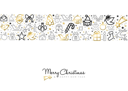 圣诞节和新年黄金线艺术贺卡