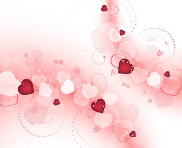 模糊的红色心与螺旋花纹情人节矢量背景