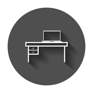 家具桌子与笔记本计算机图标。表矢量图和长长的影子