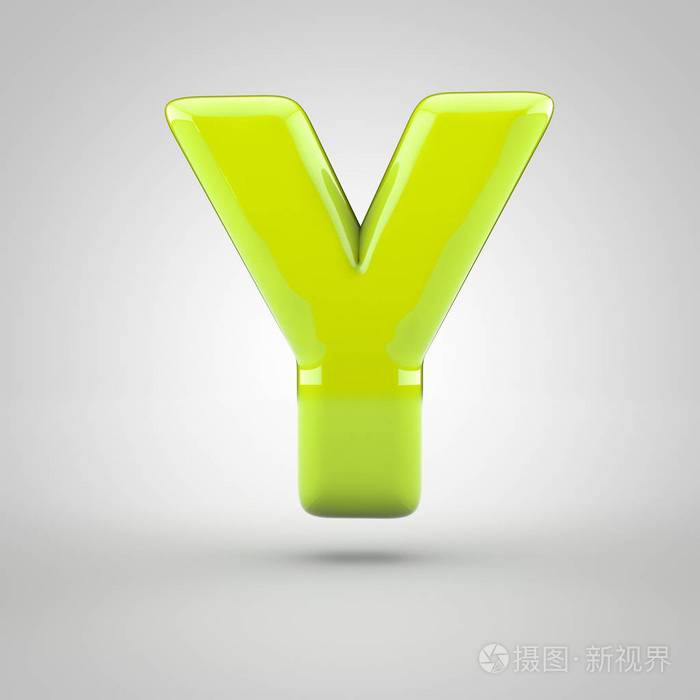 孤立在白色背景上的光泽石灰漆字母 y 大写