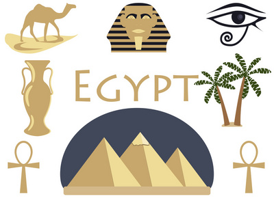 欢迎来到埃及。 埃及的象征。 旅游和冒险。 vecto