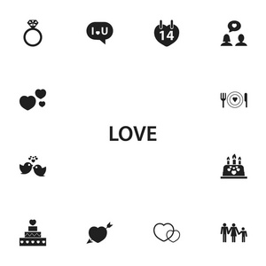 13 可编辑的恋情图标集。包括符号板 服饰 忏悔等。可用于 Web 移动 Ui 和数据图表设计