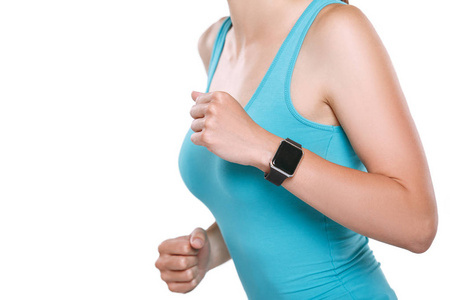 年轻女人健康的生活方式健身智能手表