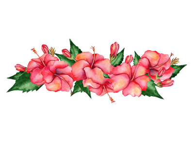 水彩手绘花卉横幅在白色背景上孤立的热带风格。您可以使用作为背景 结婚请柬 海报 保存日期或设计的问候语