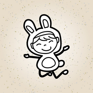 手绘卡通快乐女孩兔子套装复活节