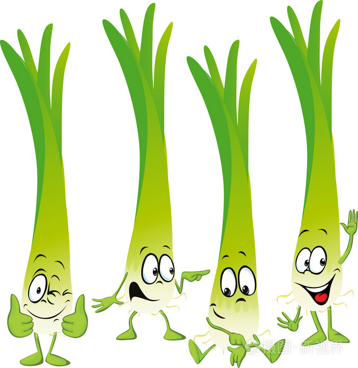 韭菜或绿洋葱搞笑矢量卡通