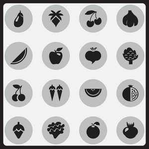 16 可编辑甜点图标集。包括符号柑橘 大蒜 糖盆地等。可用于 Web 移动 Ui 和数据图表设计