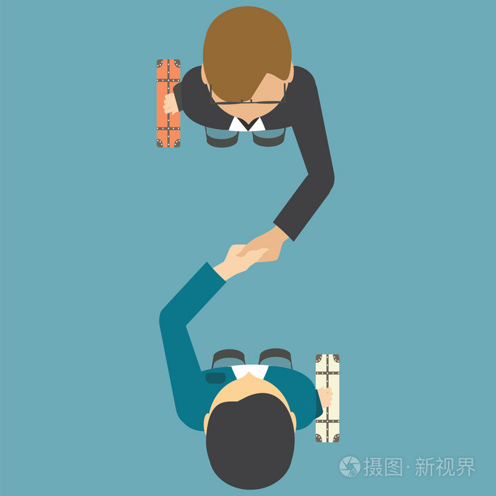 顶视图的两个人他们握手
