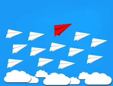 红纸飞机出从白色的。领导，赢家概念。平的插图