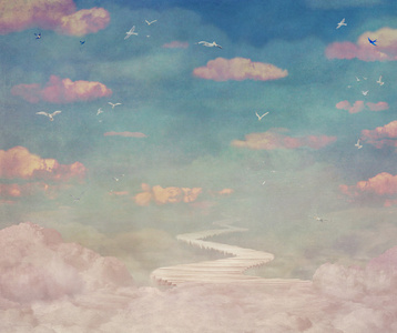 老式云和天空背景，插画艺术