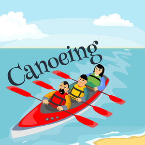 皮划艇水上极限运动，隔离夏天度假活动概念 卡通波冲浪 海海滩矢量插图，积极的生活方式冒险的设计元素