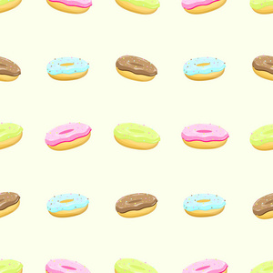 无缝模式与多彩的美味甜甜圈，矢量