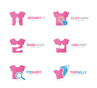 T 恤标志组合集。服装和布料的符号或图标。独特的服装和时尚标识设计模板