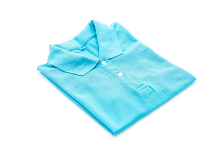 蓝色的衬衫。折叠式 t 恤白色
