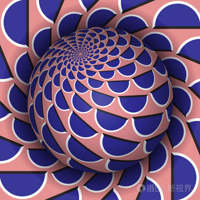 视错觉矢量图.球洞里翱翔.蓝色的粉红色图案化的对象.
