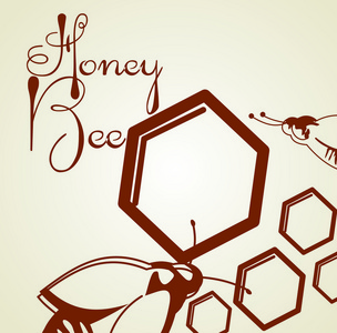 矢量蜂蜜背景和蜂窝标签为您设计上的蜜蜂