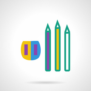 彩色铅笔和卷笔刀平面矢量图标